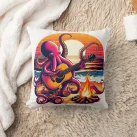 Octopus Guitar by Beach Campfire Throw Pillow