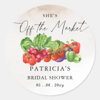 She is off the Market Farmers Market Bridal Shower Classic Round Sticker