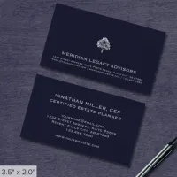 Modern Navy Blue and Silver Tree Logo Business Card