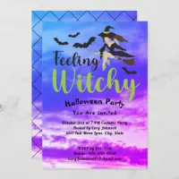 Feeling Witchy Bats Witch Sky Halloween Party Invitation