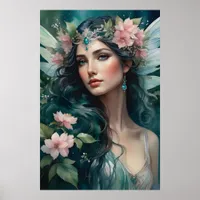 Ethereal Fairy with Pink Flowers Poster