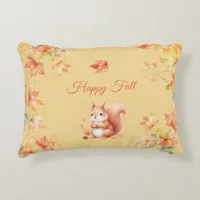 Happy Fall Squirrel in Leaves Accent Pillow