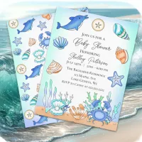 Cute Blue Seaside Beachy Baby Shower Invitation Postcard