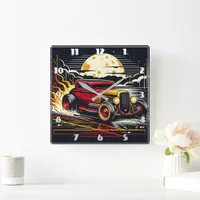 Hot rod glides beneath a moonlit sky square wall clock