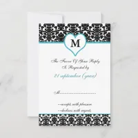 monogram aqua damask standard 3.5 x 5 rsvp