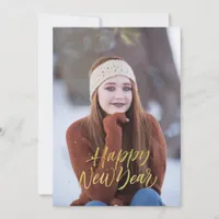 Happy New Year Faux Gold Script Holiday Card