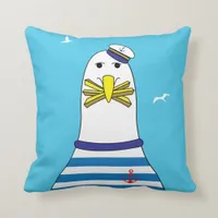 Ships Captain Sailor Seagull Cartoon Character Throw Pillow