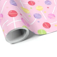 Pretty Pastel Retro Lollipops Candy on Baby Pink Wrapping Paper