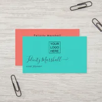 Turquoise and Living Coral Business Card