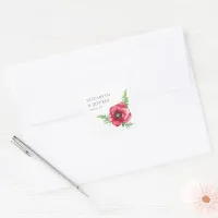 Rustic Elegant Watercolor Script Red Poppy Wedding Square Sticker