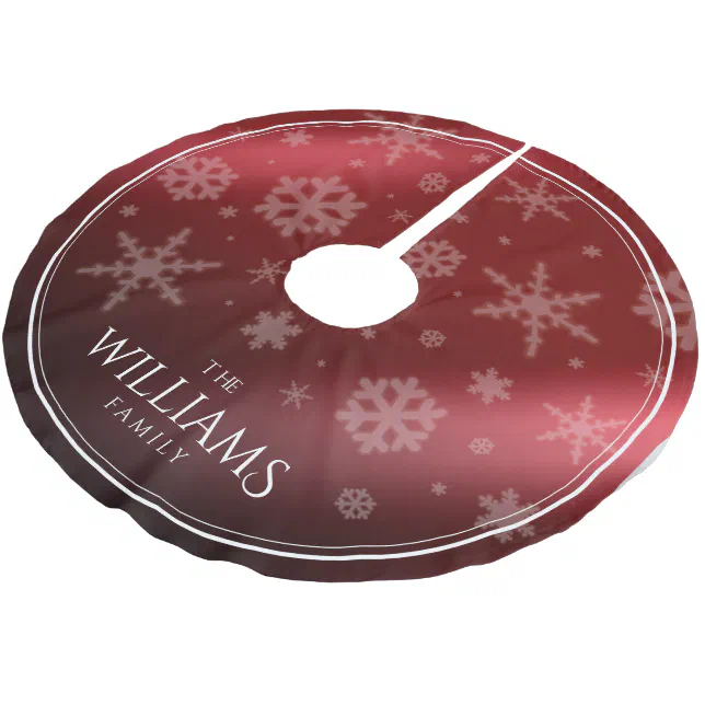 Festive Red Foil Snowflakes Brushed Polyester Tree Skirt