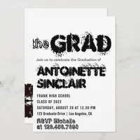 Black & White Grunge Typography Graduation Party Invitation