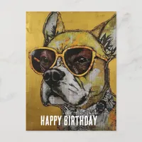 Dog in Yellow Glasses Mixed Media Birthday Collage Postcard