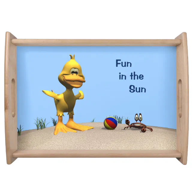 Cute Cartoon Duck and Crab on Beach Serving Tray