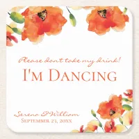 California Golden Poppy Wedding Reception Square Paper Coaster