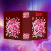 Monogrammed Name Pink Roses | 3 Ring Binder