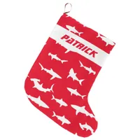 Novelty Shark Lover Red and White Festive Large Christmas Stocking