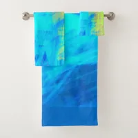 Blue green beach bathroom coastal bath towel set