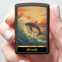 Dolphin leaps among colorful ocean waves zippo lighter