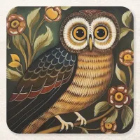Ethnic Indian Owl Art Square Paper Coaster