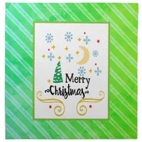 Stars, Moon, Snowflakes, and Merry Christmas Cloth Napkin