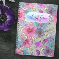 Whimsical Vibrant Colorful Watercolor Florals Notebook