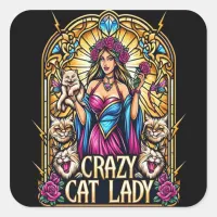 Elegant Woman Holding Kitten With Surrounding Cats Square Sticker