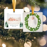 Baptism First Christmas Rustic Trees Photo Ceramic Ornament