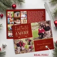 REAL Foil Red Christian Christmas Photo Collage Foil Holiday Card