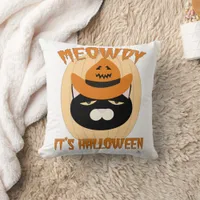 Meowdy Cowboy Cat Halloween Fun Throw Pillow