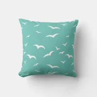 Nautical Seagulls Weathered Teal Blue and White Throw Pillow