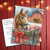 Beautiful Brown Horse at a Festive Barn Christmas Postcard