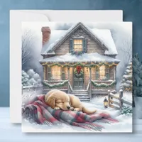 Napping Puppy on Christmas Eve Holiday Card