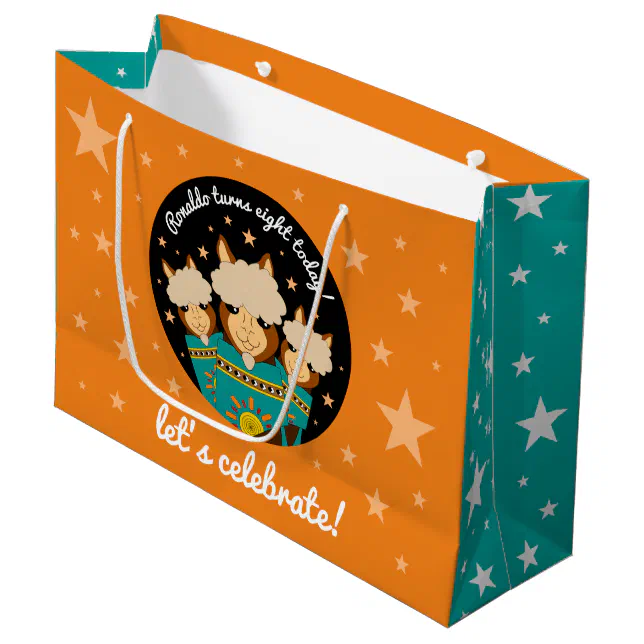 Cute Happy Birthday Boy Alpacas in Teal Serapes Large Gift Bag