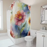 Pastel Floral Shower Curtain Set