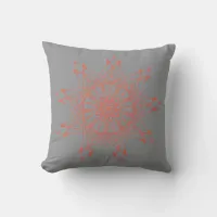 Orange Red and Gray Sharp Mandala Throw Pillow