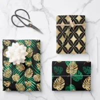 Gold & Green Tropical Leaves Wrapping Paper Sheets
