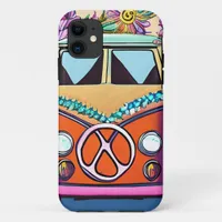 Orange Floral Retro Hippie Van Vintage Art iPhone 11 Case