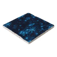 Deep Blue & Bright Snowflakes Travertine Trivet