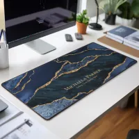 Navy Blue and Gold Agate Geode Business  Desk Mat