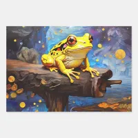 Cute frogs sitting on a pond on a sunny day wrapping paper sheets