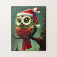 Cute Vintage Santa Owl Christmas Holiday Jigsaw Puzzle