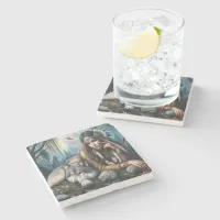 Mystical A Native American Woman With Wolves  Stone Coaster