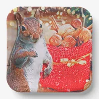 Cute Squirrel Christmas Nuts Paper Plates