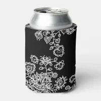Modern Trendy Black & White Lace Pattern Can Cooler