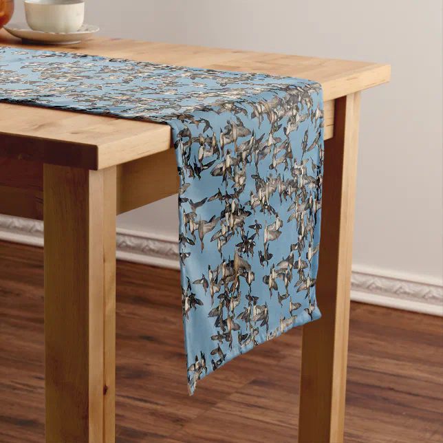 Stunning Winter Ducks in Flight Long Table Runner