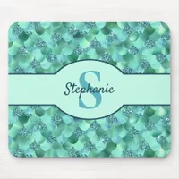 Monogram Mermaid Scales Sea Green Aqua Blue Mouse Pad