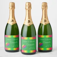 [Rainbow Crinkle Wedding] Heart Butterfly Green Sparkling Wine Label