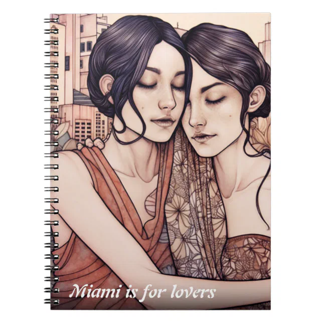 Miami Downtown Women Cuddling Lesbians Drawing Notebook