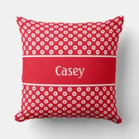 Red Polka-Dots with Name on Stripe Throw Pillow